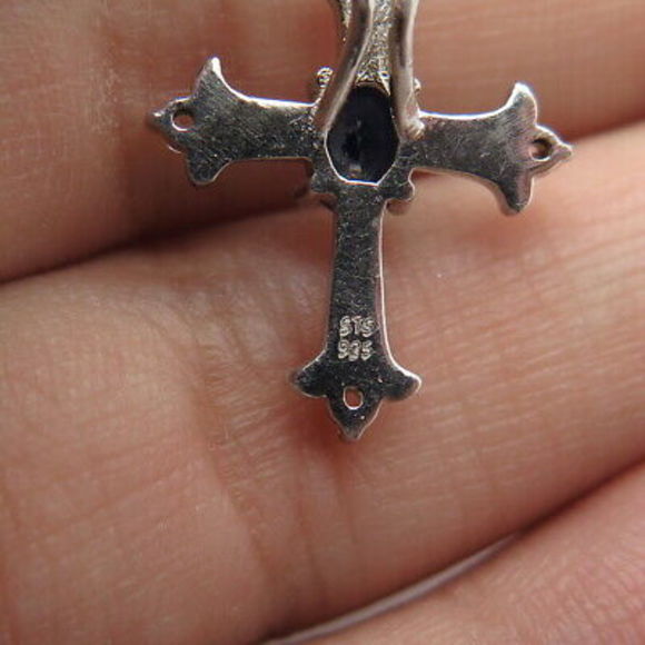 CHUCK CLEMENCY 925 Sterling Silver Real White Topaz & Sapphire Gem Cross… - Picture 8 of 8